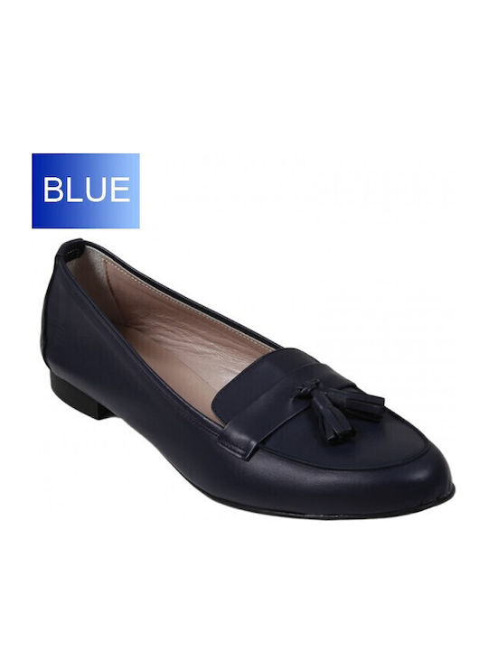 Leather Women's Moccasins in Navy Blue Color