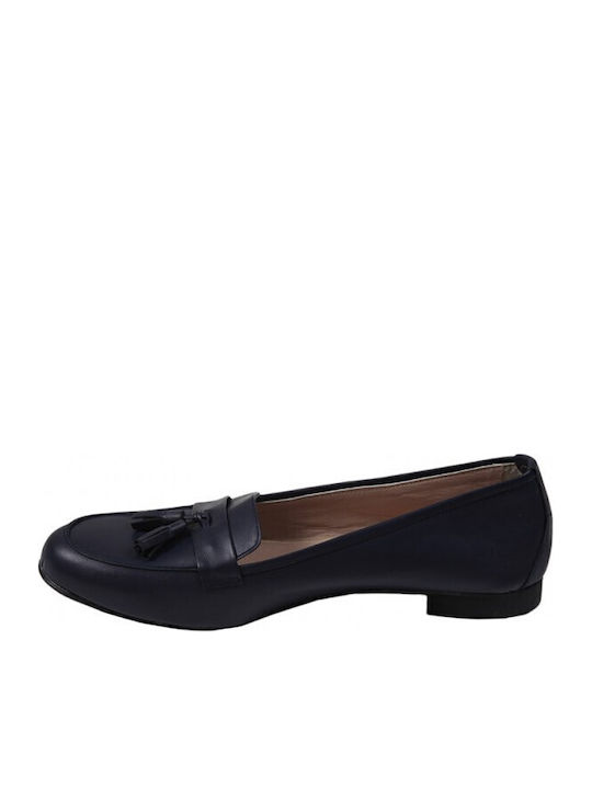 Leather Women's Moccasins in Navy Blue Color