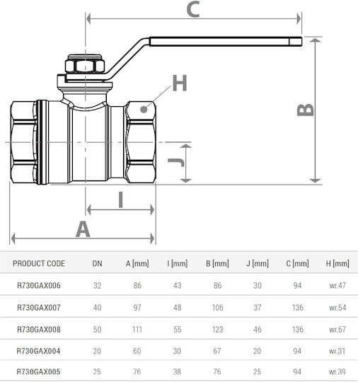 Giacomini Ball Valve R730gax005 1 Inch Internal Thread Yellow Steel Lever Hazardous Gas Nickel-plated Brass