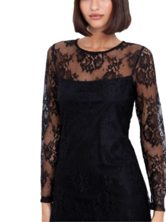 Maxi Evening Dress with Lace Black