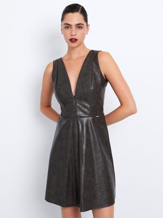 Mini Evening Dress Leather Khaki