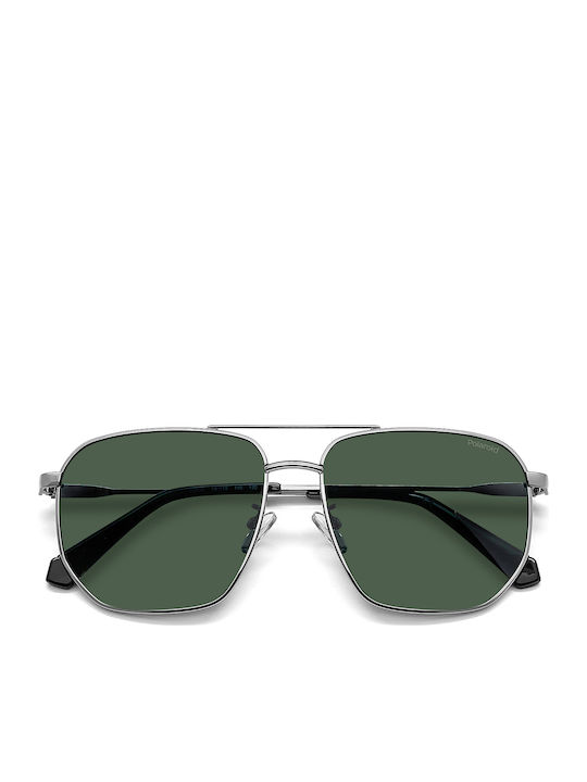 Polaroid Men's Sunglasses with Silver Metal Frame and Green Polarized Lens PLD4141/G/S/X 6LB/UC