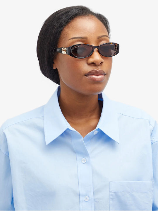 Gucci Women's Sunglasses with Brown Tartaruga Plastic Frame and Brown Lens GG1660S 002