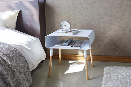 Square Side Table Plain Metal White / Natural M35xL35xH35cm