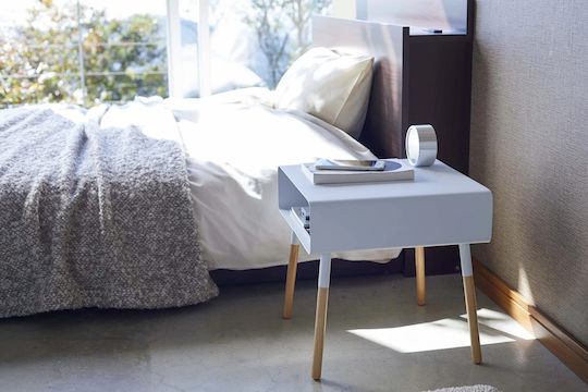 Square Side Table Plain Metal White / Natural M35xL35xH35cm