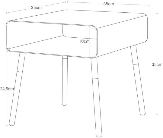 Square Side Table Plain Metal White / Natural M35xL35xH35cm