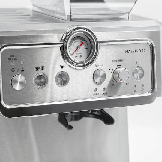 Samus Maestro 20 Automatische Espressomaschine 1350W Druck 20bar mit Mahlwerk Silber