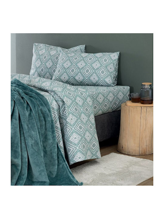 Palamaiki Σετ Παπλωματοθήκη Βαμβακερή 170x250cm Μονή με Μαξιλαροθήκη Fb0239 Πράσινη