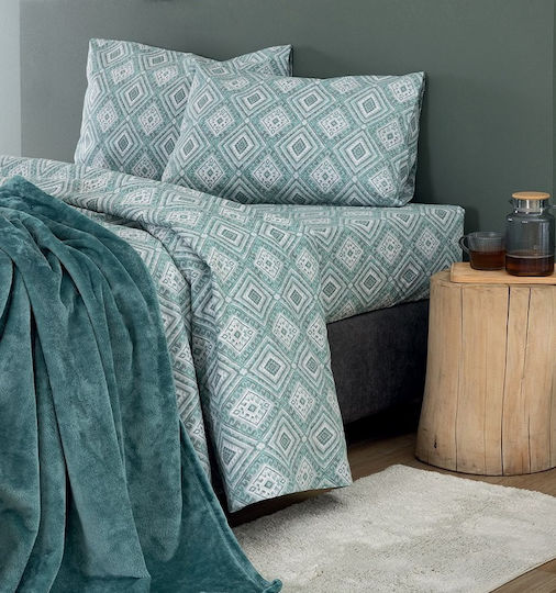 Palamaiki Σετ Παπλωματοθήκη Βαμβακερή 170x250cm Μονή με Μαξιλαροθήκη Fb0239 Πράσινη