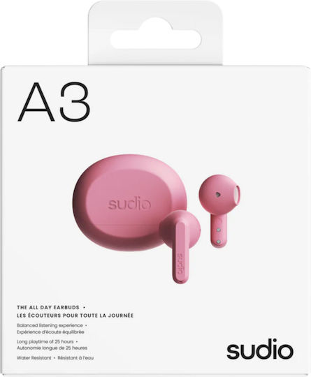 Sudio A3 Open Ear Bluetooth Handsfree Earphones with Sweat Resistance and Charging Case Pink