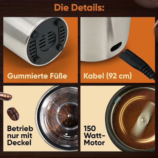 Clatronic Râșniță electrică pentru cafea 150W cu capacitate de boabe 60gr Argintiu