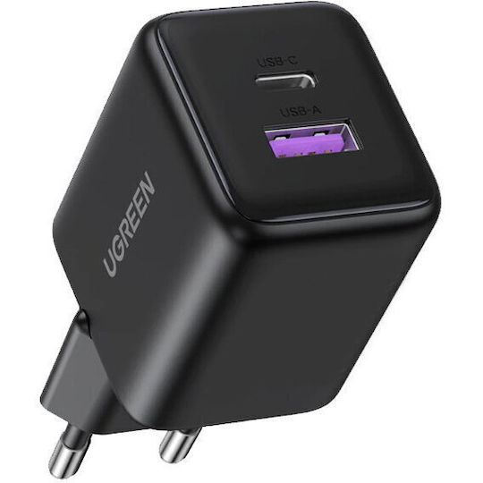 Ugreen Φορτιστής Χωρίς Καλώδιο GaN με Θύρα USB-A και Θύρα USB-C 30W Power Delivery Μαύρος (X516)