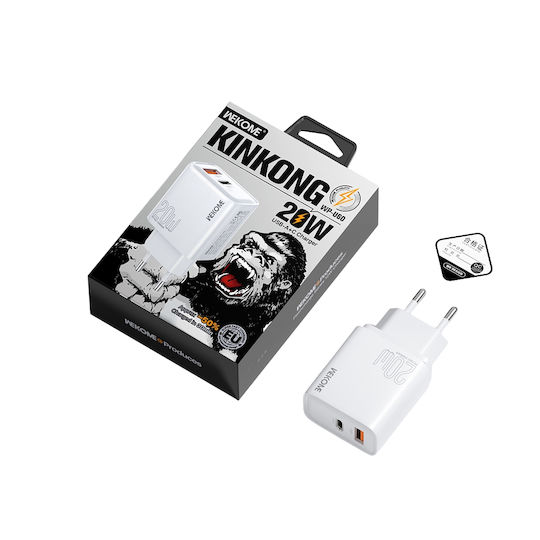 WK Φορτιστής Χωρίς Καλώδιο GaN με 2 Θύρες USB-A Λευκός (Suda WP-U60W)