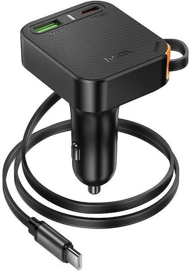 Hoco NZ18 Guardian Автомобилен Зарядно Устройство 65W 3A с Портове 1xUSB-A 1xType-C с Type-C Кабел Черен Цвят