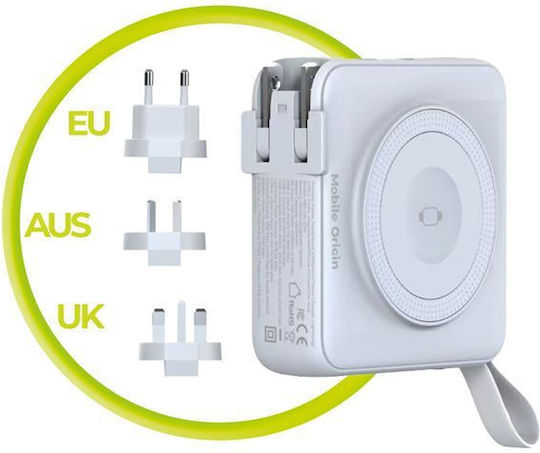Mobile Origin PBT-03L-WHT MagSafe Power Bank 10000mAh 20W με Θύρα USB-A και Θύρα USB-C Power Delivery Λευκό