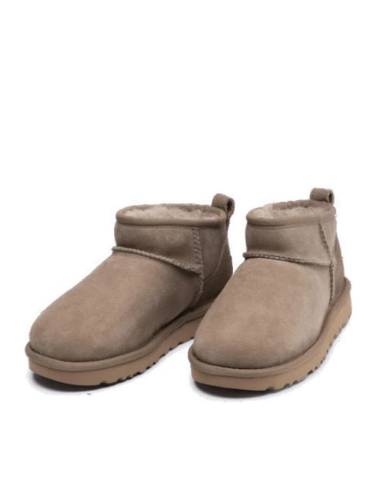 Classic Ultra Mini Suede Women's Ankle Boots with Fur Antilope