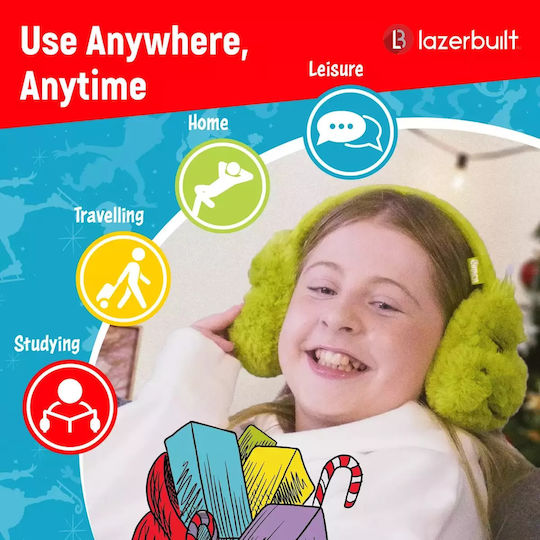 Lazerbuilt Grinch Plush Fără fir Bluetooth Pentru copii Over Ear Căști Verzi