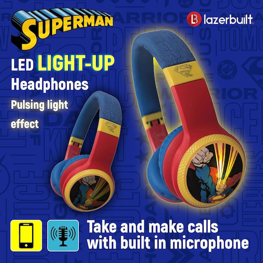 Lazerbuilt Superman Logo Light-Up Kabellose Bluetooth Kinder Am Ohr Kopfhörer Mehrfarbig
