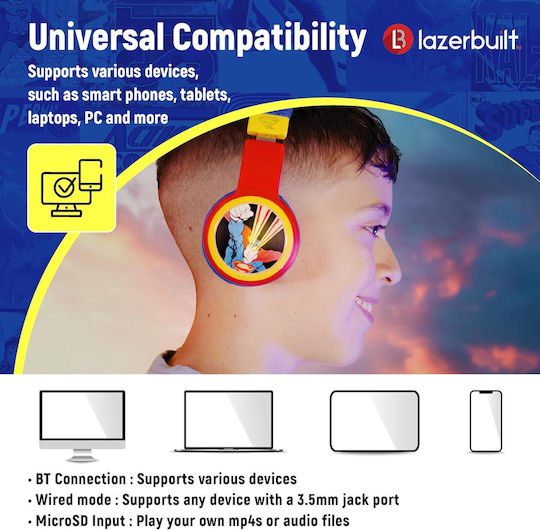 Lazerbuilt Superman Logo Light-Up Kabellose Bluetooth Kinder Am Ohr Kopfhörer Mehrfarbig