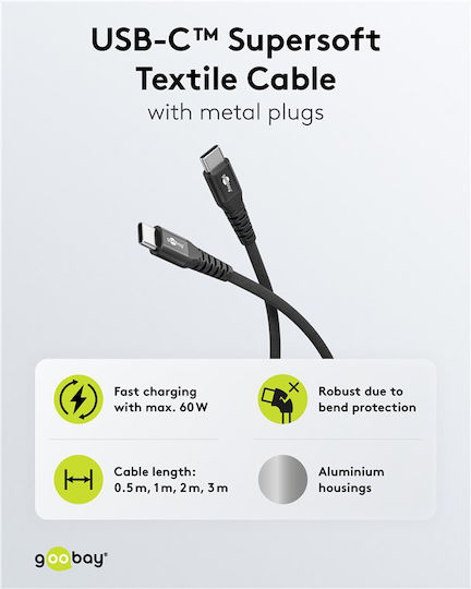Goobay Braided USB 2.0 Cable USB-C male - USB-C 60W Μαύρο 2m 73954