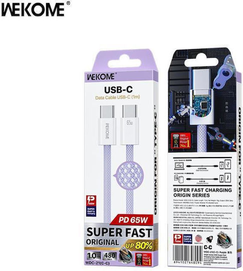 WK USB 2.0 Cable USB-C male - USB-C 65W PD Μωβ 1m 250828