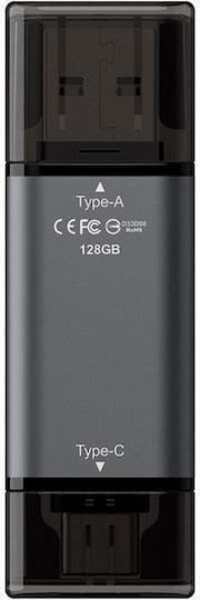 TeamGroup X1 128GB USB 3.0 Stick with connection USB-A & USB-C Gray