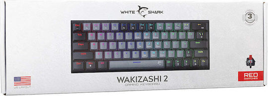 White Shark WAKIZASHI 2 Gaming Mechanical Keyboard 60% with Custom Red switches and RGB lighting (English US) Grey/Black
