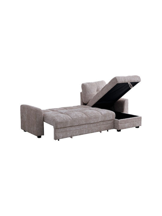Comfie Colțar Canapea Pat cu Unghi Reversibil și Spațiu de Depozitare Bej 267x159x97cm