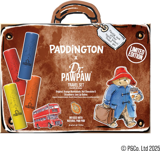 Set 4 Balsamuri de Buze Paddington Travels Arome Marmeladă de Portocale + Balsam Original + Dulceață de Căpșuni + Ciocolată Caldă Dr.pawpaw 4 X 4 G