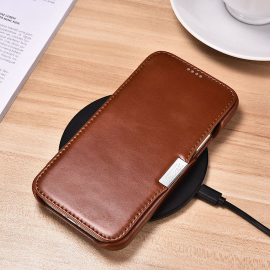 iCarer Folio Back Cover Leather Waterproof Brown (iPhone 16)
