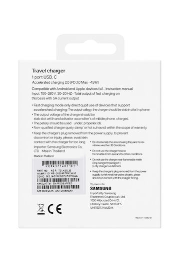 Samsung Φορτιστής με Θύρα USB-C και Καλώδιο USB-C - USB-C 45W Μαύρος (EP-TA845)