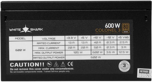White Shark Colonel 3 600W White Computer Power Supply Full Modular 80 Plus Bronze