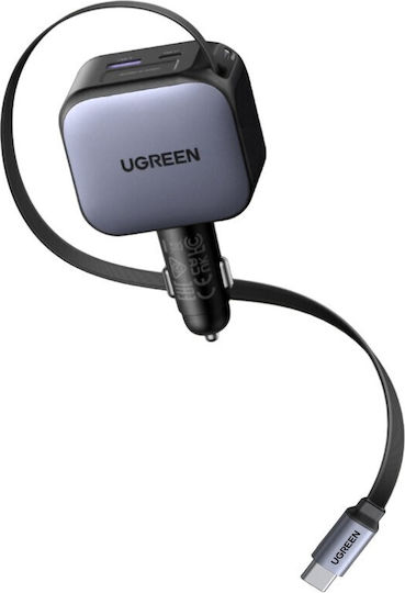 Ugreen Car Charger 145W 3A Fast Charging with Ports: 1xUSB 1xType-C with Cable Embedded Gray Color
