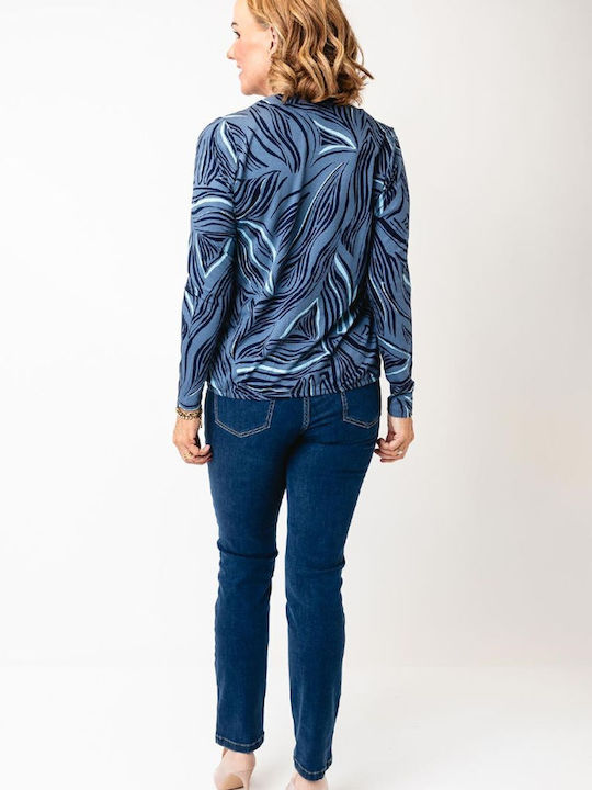 Women's Blouse with V Neckline Blue