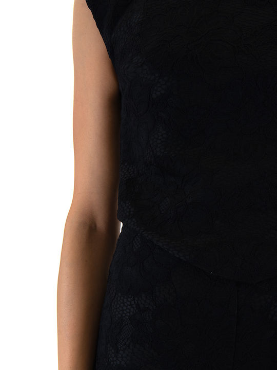 Women's Crop Top Sleeveless with Zipper Floral Black