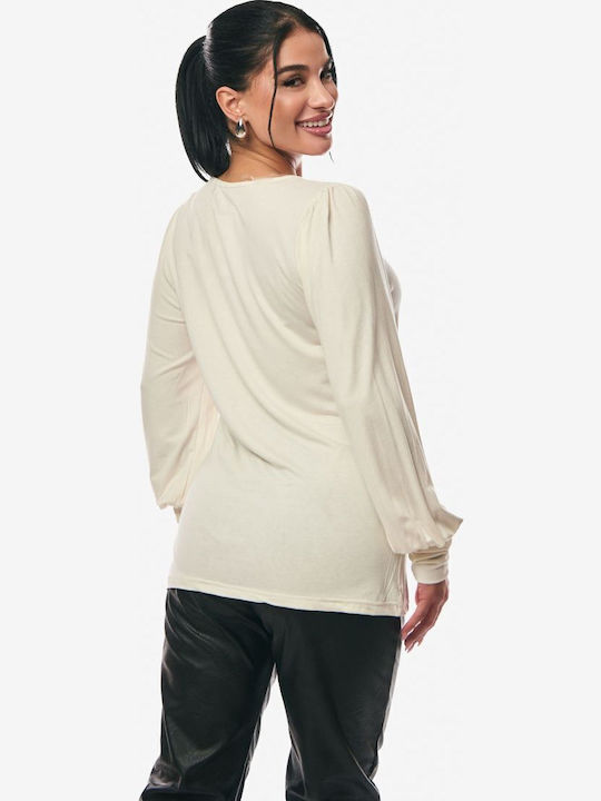 Women's Sweater with 3/4 Sleeve Ecru