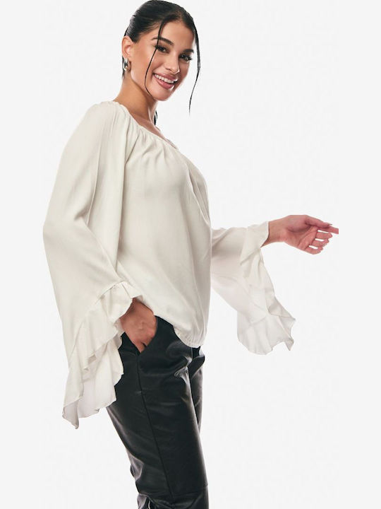 Γυναικεία Μπλούζα Off-Shoulder Εκρού