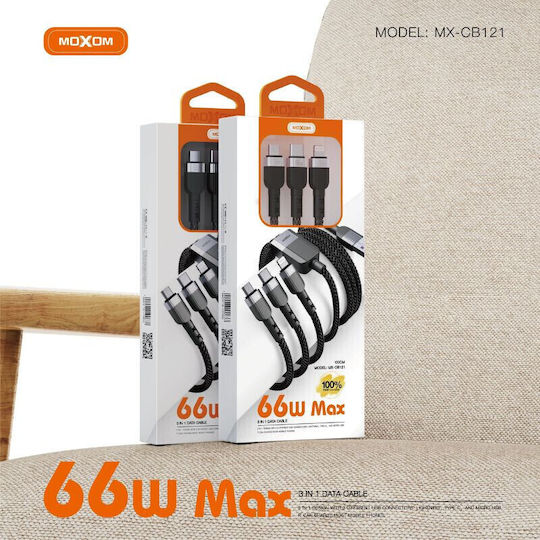 Moxom Магнитен USB към Lightning / Type-C / micro USB Кабел 3Спецификация Черен 1м (6438)