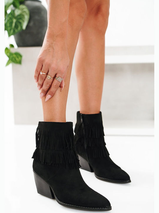 Black Western Ankle Boots Fringe Pointed Toe Black Western Ankle Boots Fringe Pointed Toe
