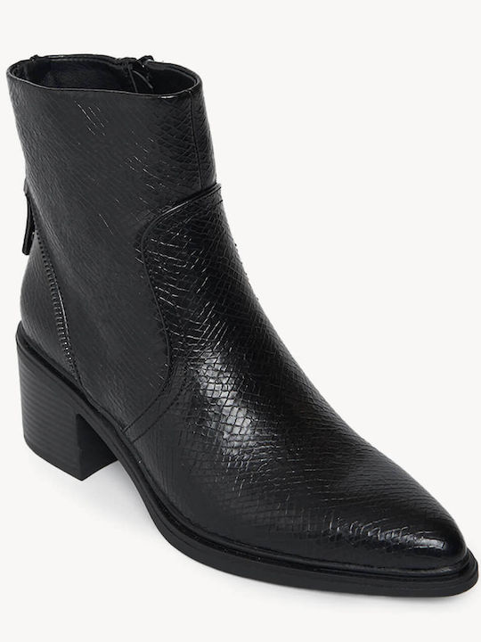 Black Western Ankle Boots Snake Print Texture