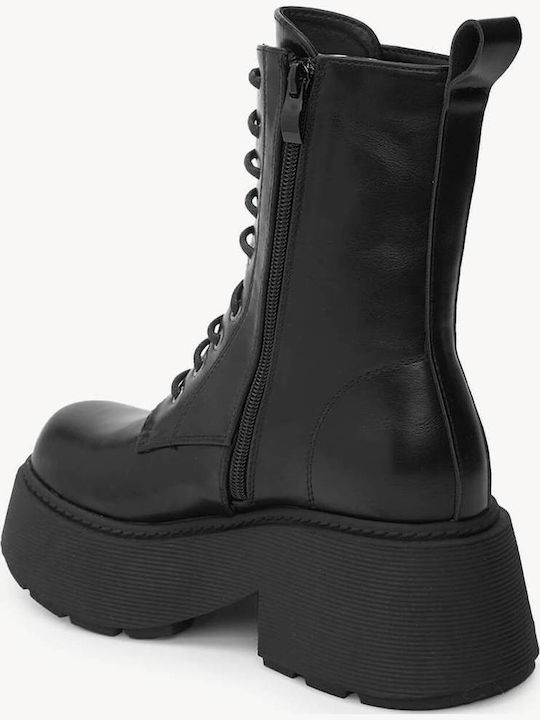 Black Combat Boots With Laces Thick Sole