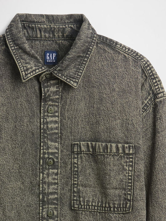 Kids Shirt Long Sleeve Denim Olive Green