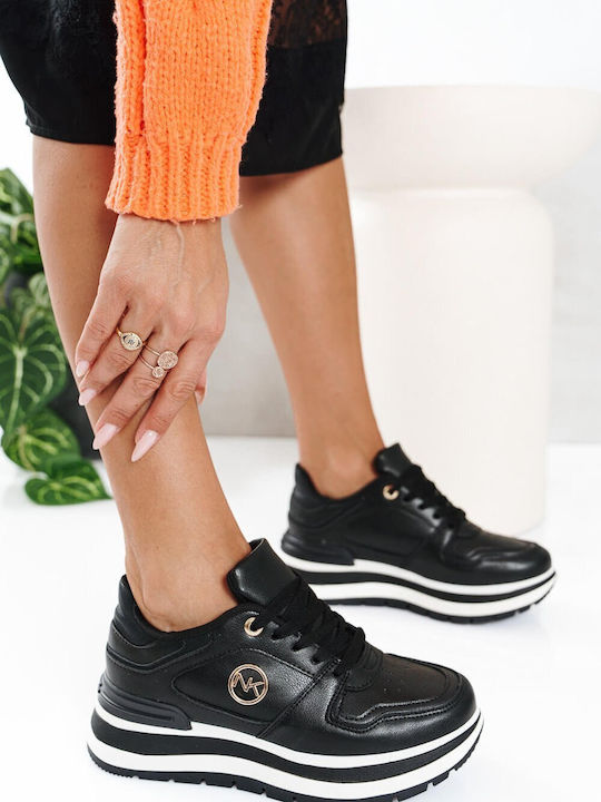 Schwarze Chunky Sneakers mit Metallischem Element