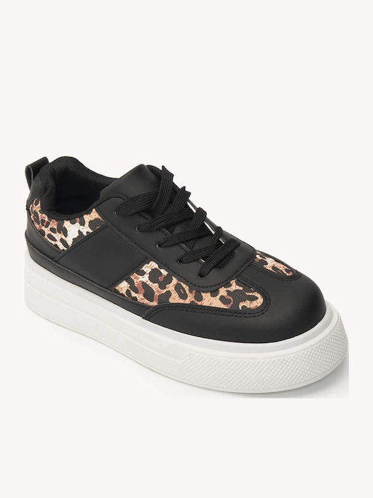 Adidași Negri Detalii Leopard Talpă Chunky