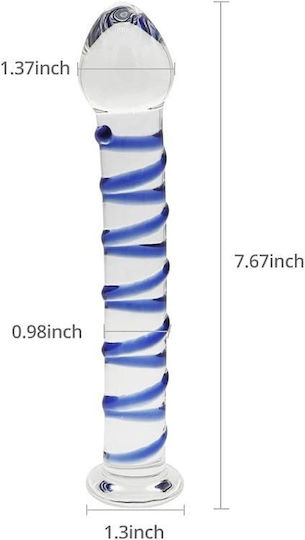 Smd Celestial Glass Dildo Blue Raised Spiral Texture & Mushroom Tip 17cm Clear Blue