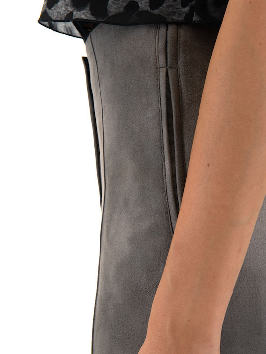Damen Hoch tailliert Stoff Hose Schlag Khaki