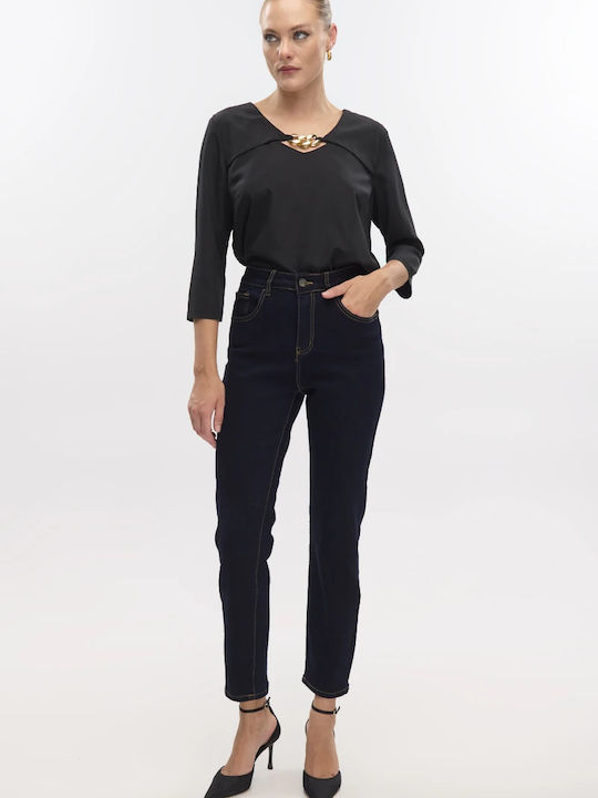 High Waist Women's Jean Trousers in Slim Fit Blue