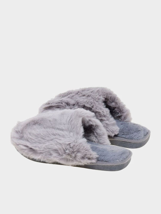 Winter Women's Slippers with Fur Gray