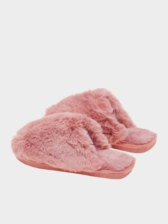 Winter-Damenhausschuhe mit rosa Fell
