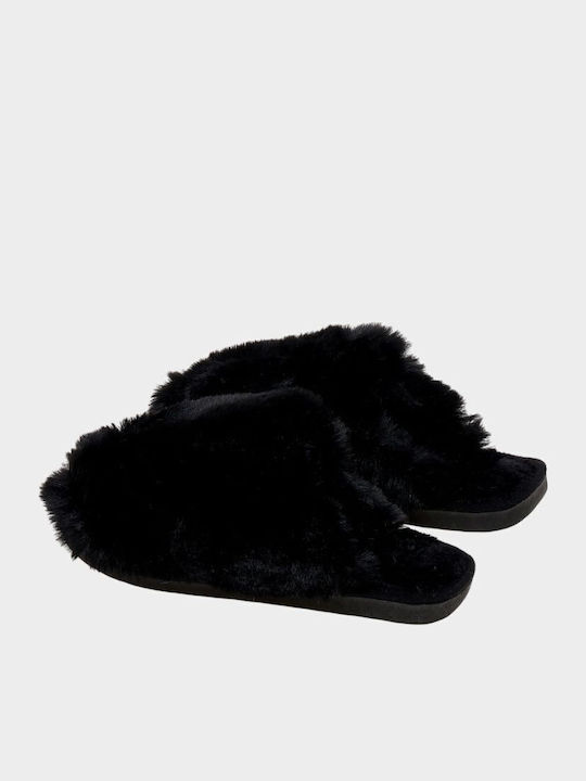 Winter Women's Slippers with Fur Black